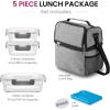imageFineDine Lunch Bag with Glass Containers  Insulated Lunch Box for Women and Men  Leakproof Locking Lids ampamp Ice Pack  2Compartment Cooler Tote for Work Grey
