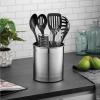 imageFineDine Rotating Kitchen Utensil Holder for Kitchen Counter  With Weighted Base for Stability Stainless Steel Cooking Utensil Holder with Removable Divider Brushed Stainless SteelBrushed Stainless Steel