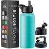 imageFineDine Water Bottle  Stainless Steel Insulated Water Bottle with Straw Lid Flip Lid ampamp WideMouth Cap  Keeps Hot and Cold  25 Oz  739ml  Army GreenCheery Turquoise