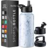 imageFineDine Water Bottle  Stainless Steel Insulated Water Bottle with Straw Lid Flip Lid ampamp WideMouth Cap  Keeps Hot and Cold  25 Oz  739ml  Army GreenFresh White Marble