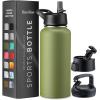 imageFineDine Water Bottle  Stainless Steel Insulated Water Bottle with Straw Lid Flip Lid ampamp WideMouth Cap  Keeps Hot and Cold  25 Oz  739ml  Army GreenArmy Green