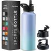 imageFineDine Water Bottle  Stainless Steel Insulated Water Bottle with Straw Lid Flip Lid ampamp WideMouth Cap  Keeps Hot and Cold  25 Oz  739ml  Army GreenPowder Steel Blue Blend