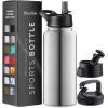 imageFineDine Water Bottle  Stainless Steel Insulated Water Bottle with Straw Lid Flip Lid ampamp WideMouth Cap  Keeps Hot and Cold  25 Oz  739ml  Army GreenBrushed Stainless Steel