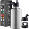 imageFineDine Water Bottle  Stainless Steel Insulated Water Bottle with Straw Lid Flip Lid ampamp WideMouth Cap  Keeps Hot and Cold  25 Oz  739ml  Army GreenBrushed Stainless Steel