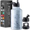imageFineDine Water Bottle  Stainless Steel Insulated Water Bottle with Straw Lid Flip Lid ampamp WideMouth Cap  Keeps Hot and Cold  25 Oz  739ml  Army GreenFresh White Marble