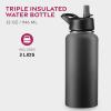 imageFineDine Water Bottle  Stainless Steel Insulated Water Bottle with Straw Lid Flip Lid ampamp WideMouth Cap  Keeps Hot and Cold  25 Oz  739ml  Army GreenInky Raven Black
