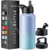 imageFineDine Water Bottle  Stainless Steel Insulated Water Bottle with Straw Lid Flip Lid ampamp WideMouth Cap  Keeps Hot and Cold  25 Oz  739ml  Army GreenPowder Steel Blue Blend