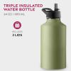 imageFineDine Water Bottle  Stainless Steel Insulated Water Bottle with Straw Lid Flip Lid ampamp WideMouth Cap  Keeps Hot and Cold  25 Oz  739ml  Army GreenArmy Green