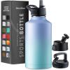 imageFineDine Water Bottle  Stainless Steel Insulated Water Bottle with Straw Lid Flip Lid ampamp WideMouth Cap  Keeps Hot and Cold  25 Oz  739ml  Army GreenPowder Steel Blue Blend