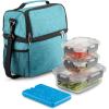 imageFineDine Lunch Bag with Glass Containers  Insulated Lunch Box for Women and Men  Leakproof Locking Lids ampamp Ice Pack  2Compartment Cooler Tote for Work Summer Sky