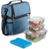 imageFineDine Lunch Bag with Glass Containers  Insulated Lunch Box for Women and Men  Leakproof Locking Lids ampamp Ice Pack  2Compartment Cooler Tote for Work Denim
