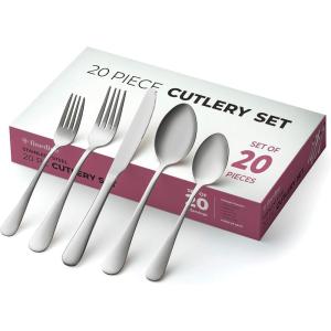 imageFineDine 20Piece Stainless Steel Silverware Set  Kitchen Utensils Set Serving For 4 Cutlery Set  Flatware Set Includes Spoons Forks ampamp Knifes  Dishwasher Safe Stainless Steel Utensils Set
