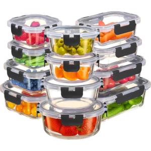 imageFineDine 24 Piece Premium Borosilicate Glass Meal Prep Containers Glass  Airtight Food Storage Containers with Lids Hinged Locking Lid BPA Free For Meal PrepFreezerOvenBlack