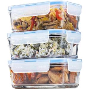 imageFineDine Glass Meal Prep Containers with Lids  Set of 3 Square 28 Oz Containers  Airtight Leakproof Microwave ampamp Dishwasher Safe  Perfect for Snacks Dips and Meal Prep