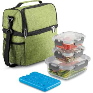 imageFineDine Lunch Bag with Glass Containers  Insulated Lunch Box for Women and Men  Leakproof Locking Lids ampamp Ice Pack  2Compartment Cooler Tote for Work Limerick