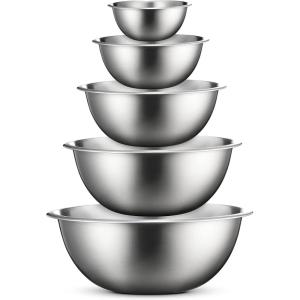imageFineDine Stainless Steel Mixing Bowls Set Dishwasher Safe Up To 8 Quart Metal Mixing Bowls For Kitchen Nesting Large Small Big Food Prep Cooking BakingStainless Steel