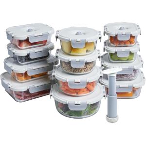 imageFineDine Vacuum Seal Glass Food Storage Containers With Hand Pump 25 Piece Set Airtight Pantry Kitchen Storage Containers wLids Meal Prep Containers for Lunch Leftovers