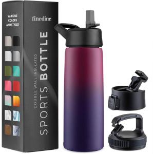 imageFineDine Water Bottle  Stainless Steel Insulated Water Bottle with Straw Lid Flip Lid ampamp WideMouth Cap  Keeps Hot and Cold  25 Oz  739ml  Army GreenDreamy Purple