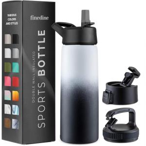 imageFineDine Water Bottle  Stainless Steel Insulated Water Bottle with Straw Lid Flip Lid ampamp WideMouth Cap  Keeps Hot and Cold  25 Oz  739ml  Army GreenDreamy BlackWhite