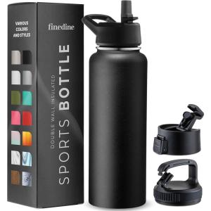 imageFineDine Water Bottle  Stainless Steel Insulated Water Bottle with Straw Lid Flip Lid ampamp WideMouth Cap  Keeps Hot and Cold  25 Oz  739ml  Army GreenInky Raven Black