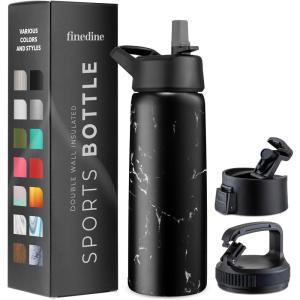 imageFineDine Water Bottle  Stainless Steel Insulated Water Bottle with Straw Lid Flip Lid ampamp WideMouth Cap  Keeps Hot and Cold  25 Oz  739ml  Army GreenPolished Raven Marble