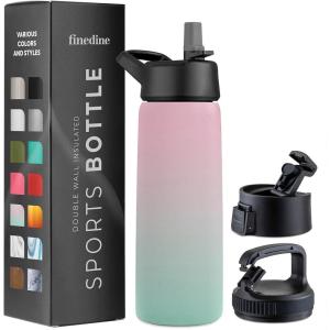 imageFineDine Water Bottle  Stainless Steel Insulated Water Bottle with Straw Lid Flip Lid ampamp WideMouth Cap  Keeps Hot and Cold  25 Oz  739ml  Army GreenDreamy PinkGreen