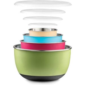 imageStainless Steel Mixing Bowls Set with Lids Home Kitchen Cooking Essentials Household Must Haves for Baking 5 PiecesVibrant Colors
