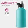 imageFineDine Triple Walled Insulated Water Bottles with Straw  25 Oz Stainless Steel Metal Bottle W 3 Leak Proof Lids  For Travel School Sports GymMen Women ampamp Kids  Rustic Grained SiennaCheery Turquoise