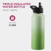 imageFineDine Triple Walled Insulated Water Bottles with Straw  25 Oz Stainless Steel Metal Bottle W 3 Leak Proof Lids  For Travel School Sports GymMen Women ampamp Kids  Rustic Grained SiennaDreamy Green