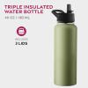imageFineDine Triple Walled Insulated Water Bottles with Straw  25 Oz Stainless Steel Metal Bottle W 3 Leak Proof Lids  For Travel School Sports GymMen Women ampamp Kids  Rustic Grained SiennaArmy Green