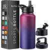 imageFineDine Triple Walled Insulated Water Bottles with Straw  25 Oz Stainless Steel Metal Bottle W 3 Leak Proof Lids  For Travel School Sports GymMen Women ampamp Kids  Rustic Grained SiennaDreamy Purple