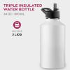 imageFineDine Triple Walled Insulated Water Bottles with Straw  25 Oz Stainless Steel Metal Bottle W 3 Leak Proof Lids  For Travel School Sports GymMen Women ampamp Kids  Rustic Grained SiennaPure Pearly White