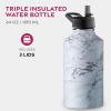 imageFineDine Triple Walled Insulated Water Bottles with Straw  25 Oz Stainless Steel Metal Bottle W 3 Leak Proof Lids  For Travel School Sports GymMen Women ampamp Kids  Rustic Grained SiennaFresh White Marble