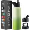 imageFineDine Triple Walled Insulated Water Bottles with Straw  25 Oz Stainless Steel Metal Bottle W 3 Leak Proof Lids  For Travel School Sports GymMen Women ampamp Kids  Rustic Grained SiennaDreamy Green