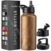 imageFineDine Triple Walled Insulated Water Bottles with Straw  25 Oz Stainless Steel Metal Bottle W 3 Leak Proof Lids  For Travel School Sports GymMen Women ampamp Kids  Rustic Grained SiennaRustic Grained Sienna