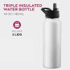 imageFineDine Triple Walled Insulated Water Bottles with Straw  25 Oz Stainless Steel Metal Bottle W 3 Leak Proof Lids  For Travel School Sports GymMen Women ampamp Kids  Rustic Grained SiennaPure Pearly White