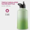 imageFineDine Triple Walled Insulated Water Bottles with Straw  25 Oz Stainless Steel Metal Bottle W 3 Leak Proof Lids  For Travel School Sports GymMen Women ampamp Kids  Rustic Grained SiennaDreamy Green