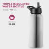 imageFineDine Triple Walled Insulated Water Bottles with Straw  25 Oz Stainless Steel Metal Bottle W 3 Leak Proof Lids  For Travel School Sports GymMen Women ampamp Kids  Rustic Grained SiennaBrushed Stainless Steel