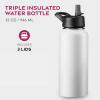 imageFineDine Triple Walled Insulated Water Bottles with Straw  25 Oz Stainless Steel Metal Bottle W 3 Leak Proof Lids  For Travel School Sports GymMen Women ampamp Kids  Rustic Grained SiennaPure Pearly White