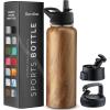 imageFineDine Triple Walled Insulated Water Bottles with Straw  25 Oz Stainless Steel Metal Bottle W 3 Leak Proof Lids  For Travel School Sports GymMen Women ampamp Kids  Rustic Grained SiennaRustic Grained Sienna