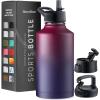 imageFineDine Triple Walled Insulated Water Bottles with Straw  25 Oz Stainless Steel Metal Bottle W 3 Leak Proof Lids  For Travel School Sports GymMen Women ampamp Kids  Rustic Grained SiennaDreamy Purple