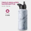 imageFineDine Triple Walled Insulated Water Bottles with Straw  25 Oz Stainless Steel Metal Bottle W 3 Leak Proof Lids  For Travel School Sports GymMen Women ampamp Kids  Rustic Grained SiennaFresh White Marble