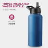 imageFineDine Triple Walled Insulated Water Bottles with Straw  25 Oz Stainless Steel Metal Bottle W 3 Leak Proof Lids  For Travel School Sports GymMen Women ampamp Kids  Rustic Grained SiennaMajestic Sapphire