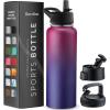 imageFineDine Triple Walled Insulated Water Bottles with Straw  25 Oz Stainless Steel Metal Bottle W 3 Leak Proof Lids  For Travel School Sports GymMen Women ampamp Kids  Rustic Grained SiennaDreamy Purple