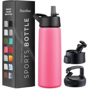 imageFineDine Triple Walled Insulated Water Bottles with Straw  25 Oz Stainless Steel Metal Bottle W 3 Leak Proof Lids  For Travel School Sports GymMen Women ampamp Kids  Rustic Grained SiennaStriking French Rose