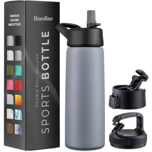imageFineDine Triple Walled Insulated Water Bottles with Straw  25 Oz Stainless Steel Metal Bottle W 3 Leak Proof Lids  For Travel School Sports GymMen Women ampamp Kids  Rustic Grained SiennaModern Lava Gray