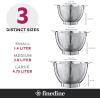 imageYHGoods Stainless Steel Colander  3Piece Kitchen Sink Strainer Set for Pasta Rice Fruit Food  Stackable Strainers and Colanders 5Quart 3Quart and 15Quart