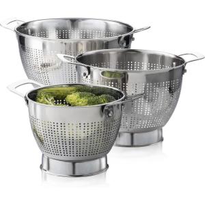 imageYHGoods Stainless Steel Colander  3Piece Kitchen Sink Strainer Set for Pasta Rice Fruit Food  Stackable Strainers and Colanders 5Quart 3Quart and 15Quart