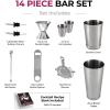 imageFineDine 10Piece Cocktail Shaker Set with Travel Bag  Stainless Steel Shaker Set Bartender Kit  Mixology Bartender Kit  Strainer Muddler Jigger Bar Spoon Bottle Opener Pour Spouts  Bar Set14 Piece