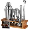 imageFineDine 10Piece Cocktail Shaker Set with Travel Bag  Stainless Steel Shaker Set Bartender Kit  Mixology Bartender Kit  Strainer Muddler Jigger Bar Spoon Bottle Opener Pour Spouts  Bar Set17Piece